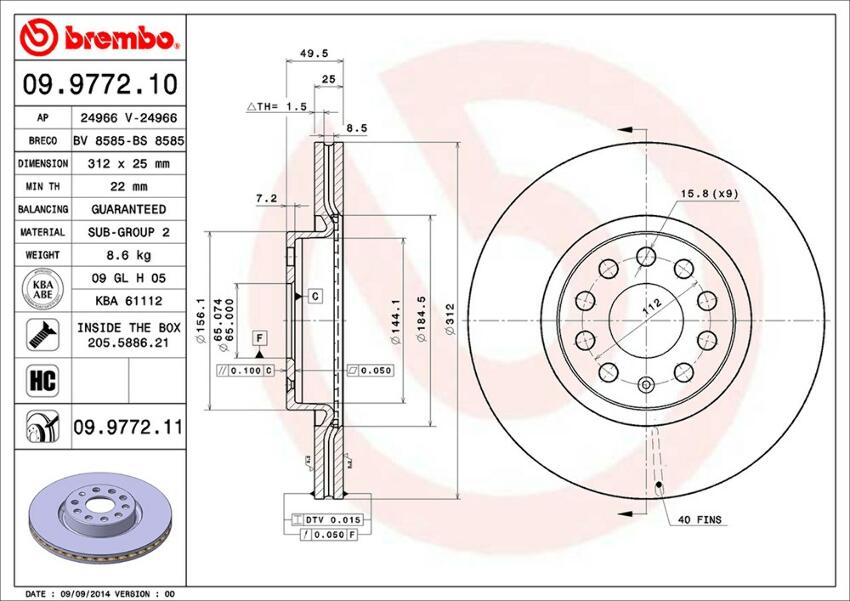 VW Brembo Disc Brake Rotor 561615301 - Front (312mm) 5Q0615301F